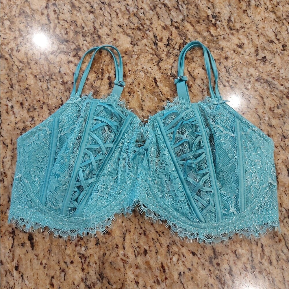VICTORIA'S SECRET Dream Angels Push Up W/O Padding UW Size 36DDD Teal Blue SEXY